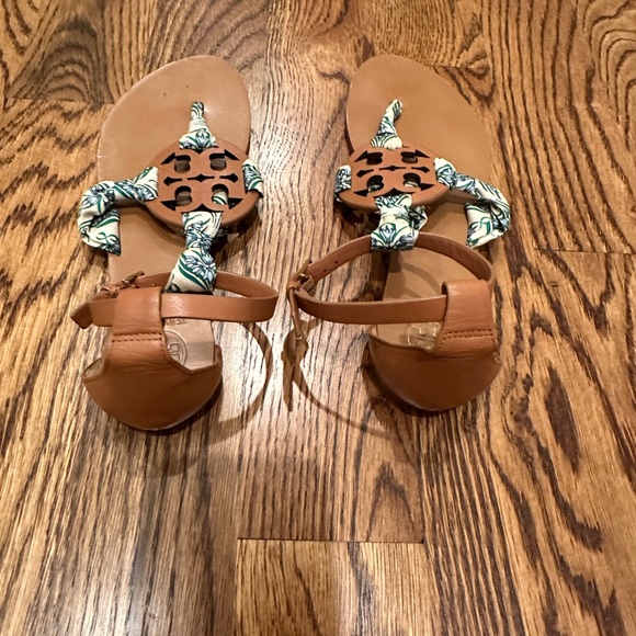 Tory Burch Blue Meridian Floral Fabric Miller Scarf Sandal - Picture 3 of 5